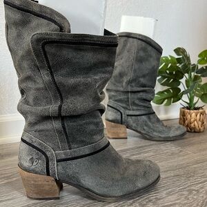 Anthropologie Felmini Split Leather Mid-Calf Boots in Grey. Size 9